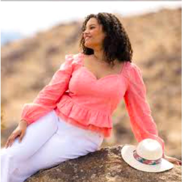 Arula Plus Coral Orange Pink Eyelet Boho Smocked Peasant Boho Top Size C 3X - Picture 1 of 9